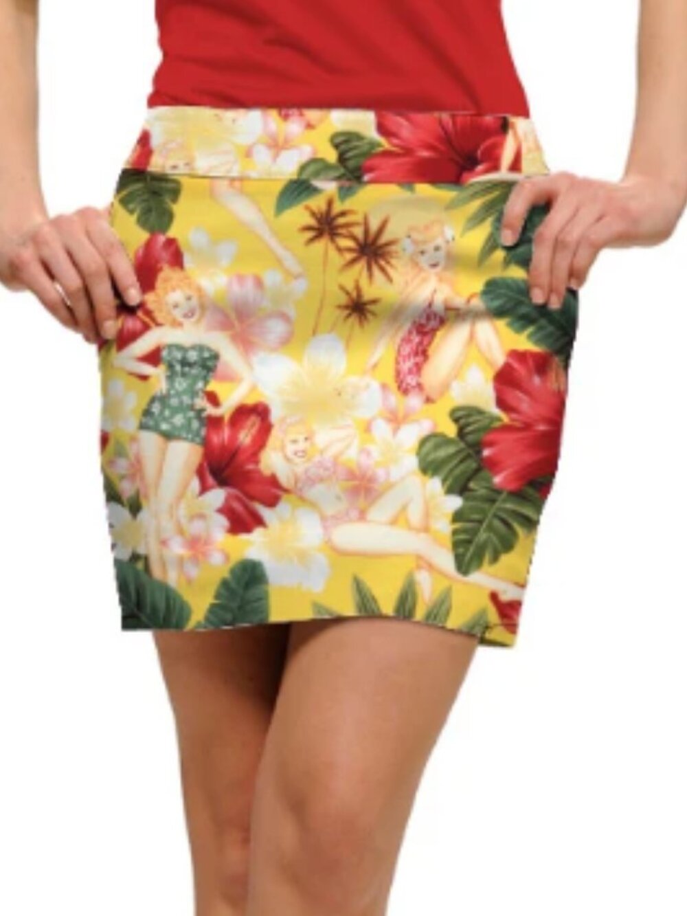 Loudmouth Waikiki Golf Skort Yellow Tropical Hibiscus Retro Size 10 Resort